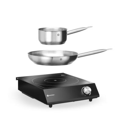 Sada: Indukční vařič 3500W + pánev + pánev na smažení, HENDI, Černá, 230V/3500W, 320x395x(H)95mm | 239889